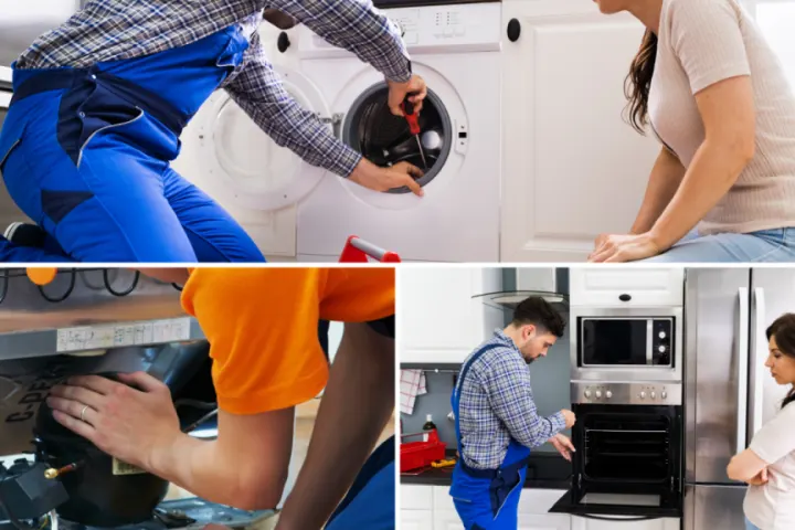 Technicians repairing home appliances